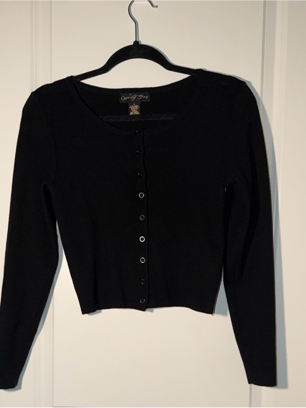 Black Ribbed Button-Front Cropped Cardigan Sweater - Picture 4 of 5